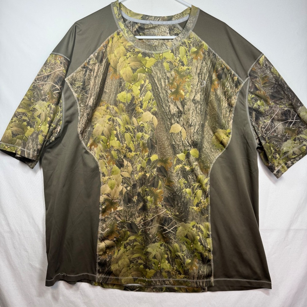 Reel Legends Phishline Mens 2XL Camo Performance Fishing T-Shirt Olive Green